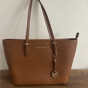 Michael Kors Brown Saffiano Leather Tote with Gold Hardware